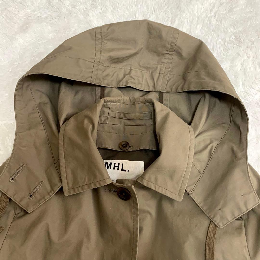 美品 MHL. 中綿ライナー付き ステンカラーコート カーキ フード付き