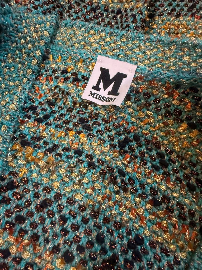 値下げ大きいサイズMissoniミッソーニターコイズブルー編みカーディガン44