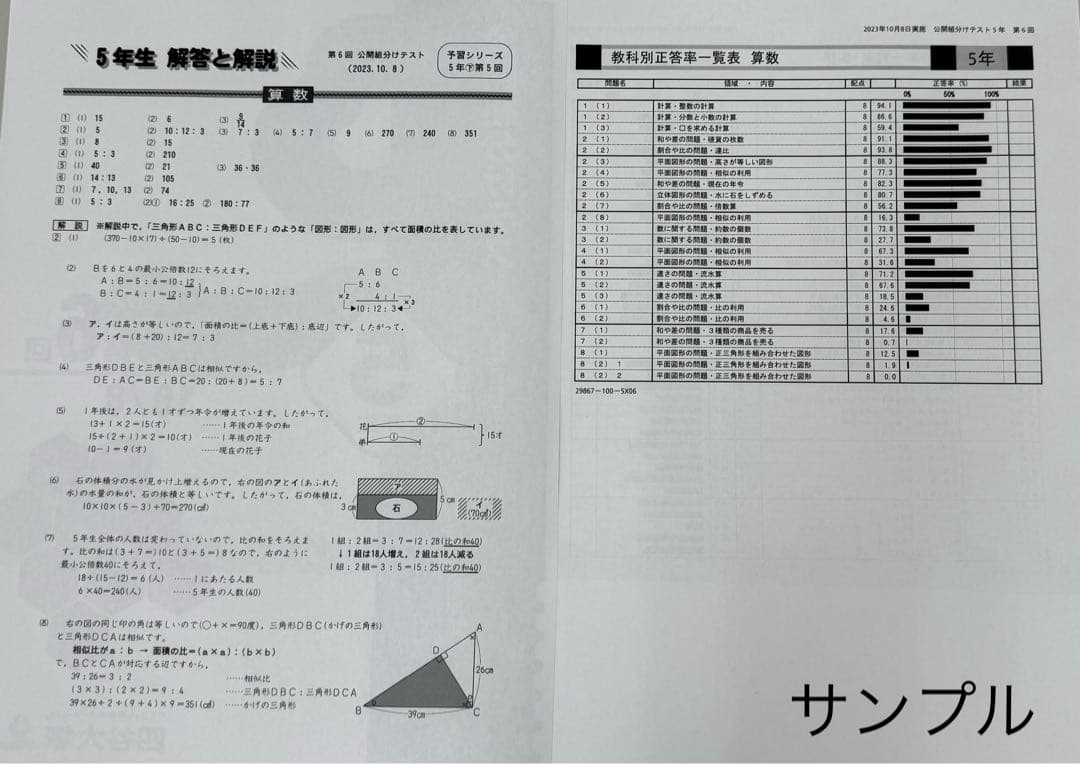 key⭐️⭐️四谷大塚　5年生　組分けテスト　3年分　過去問セット