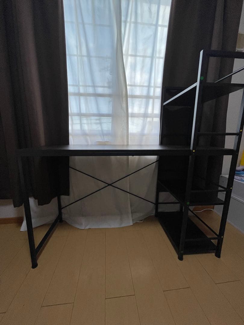 ダークブラウン パソコンデスク 棚付き