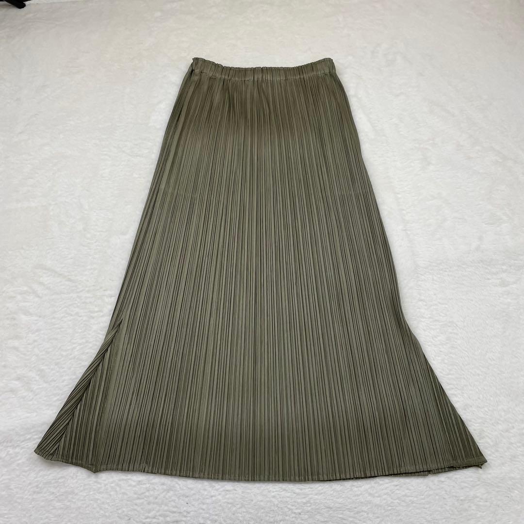 美品　PLEATS PLEASE オリーブグリーン プリーツロングスカート