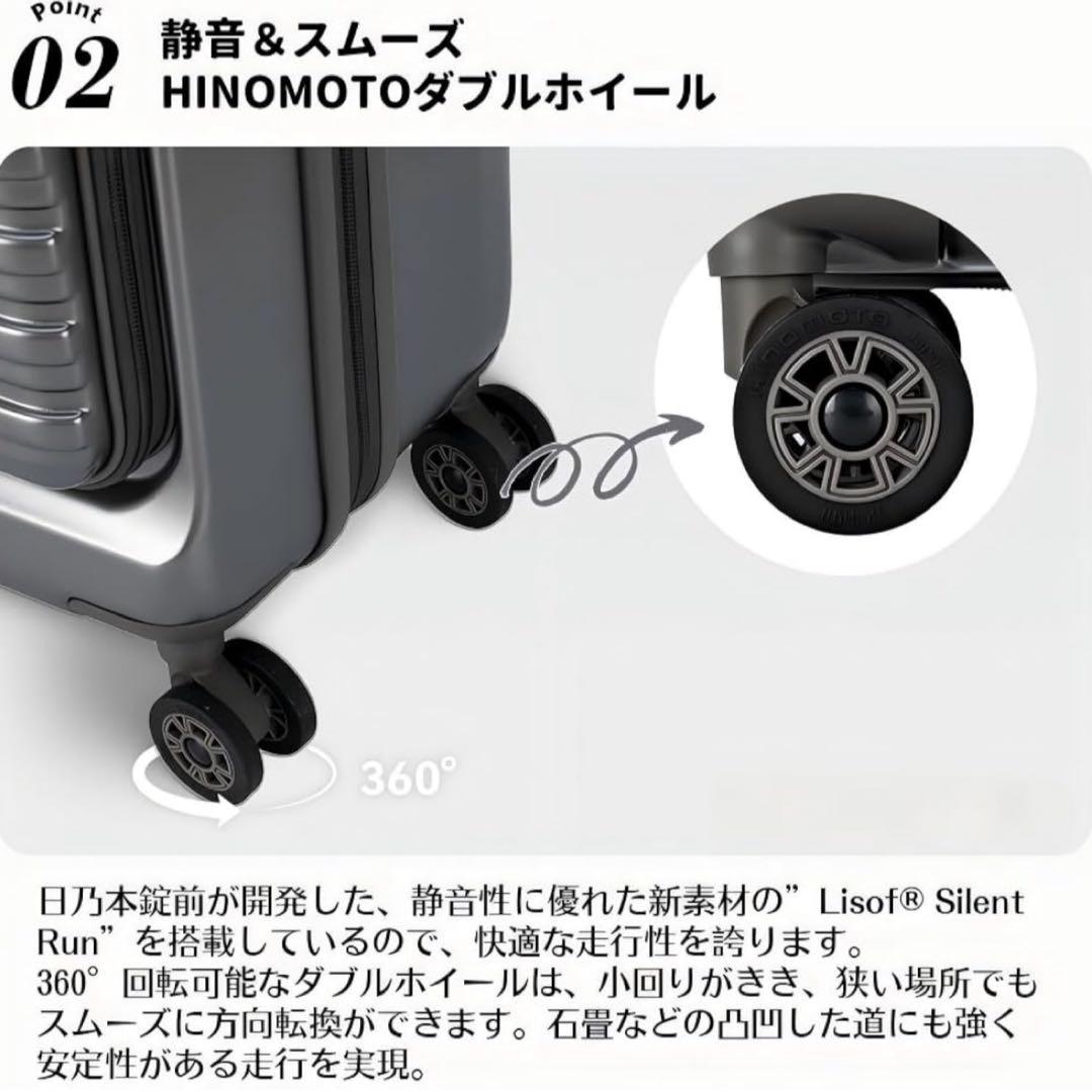 キャリーバッグ 軽量 機内持ち込み ダークグレー Mサイズ 前開き 拡張機能付き