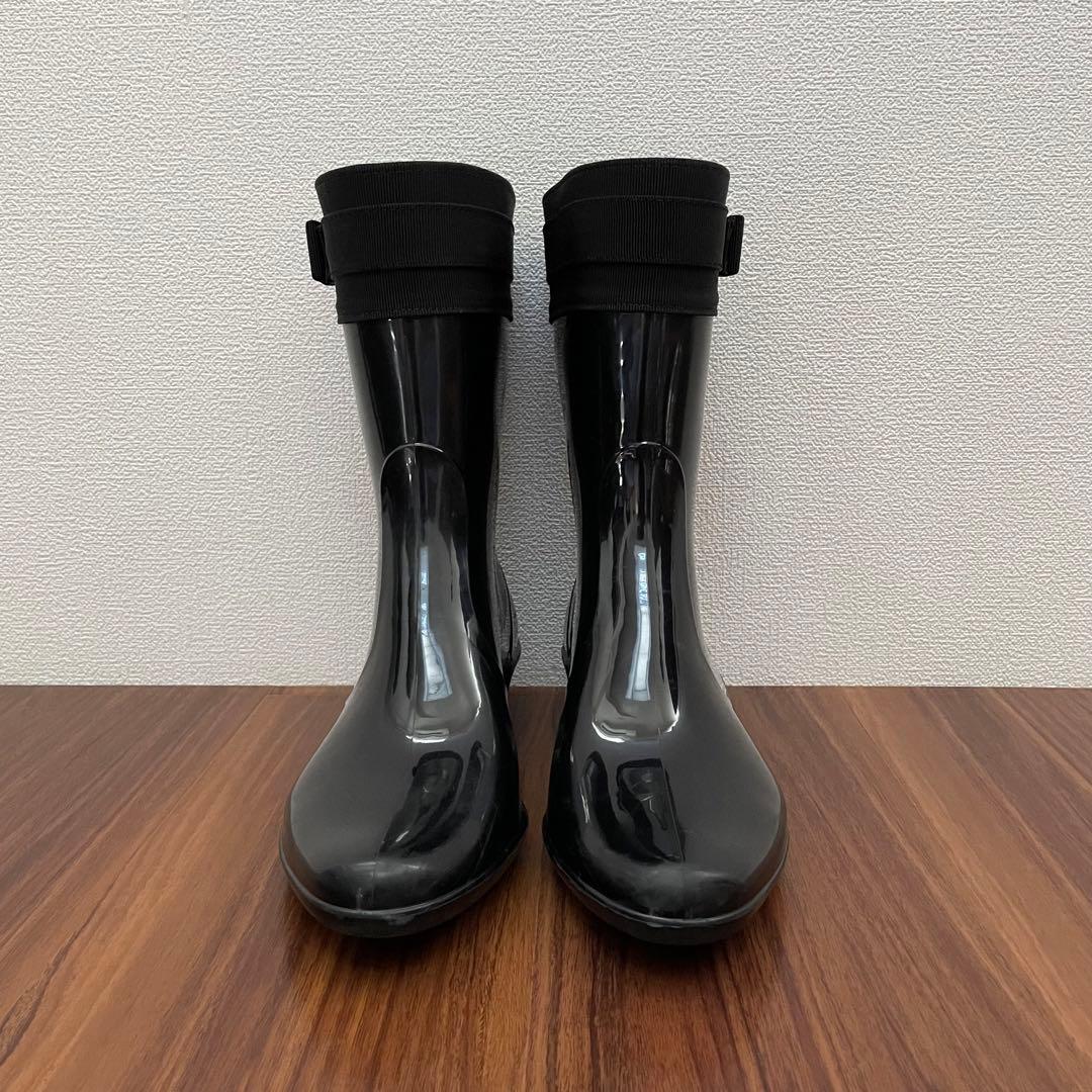【中古】フェラガモ ヴァラリボン レインブーツ レインシューズ ブラック 37