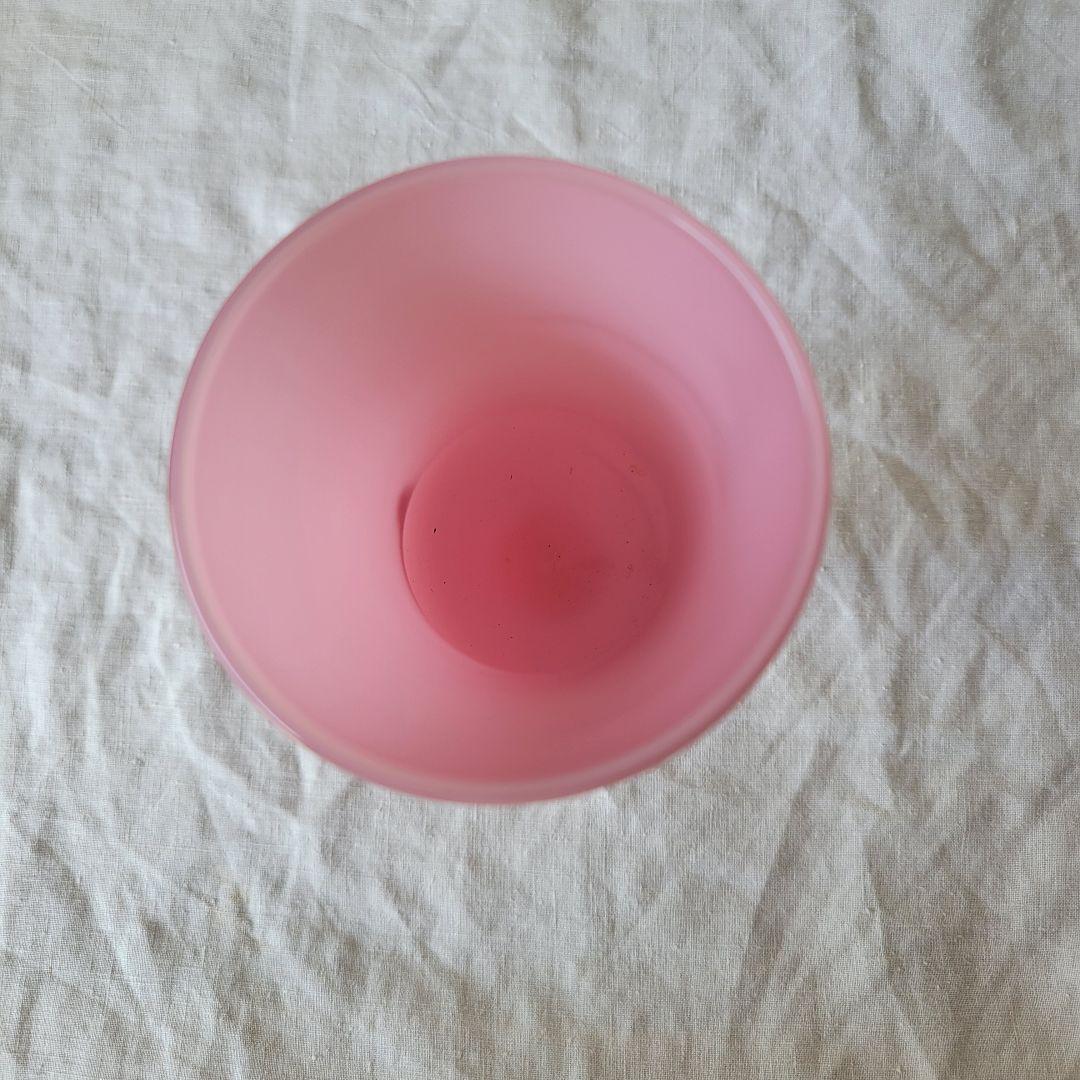 フランス　アンティーク　オパリンガラス　フラワーベース　ピンク×乳白