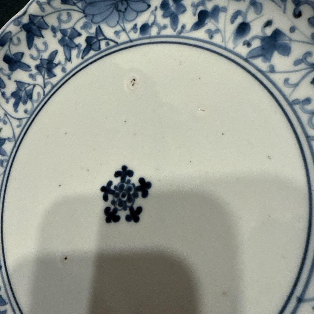 古伊万里　染付　花唐草　中皿　無傷完品
