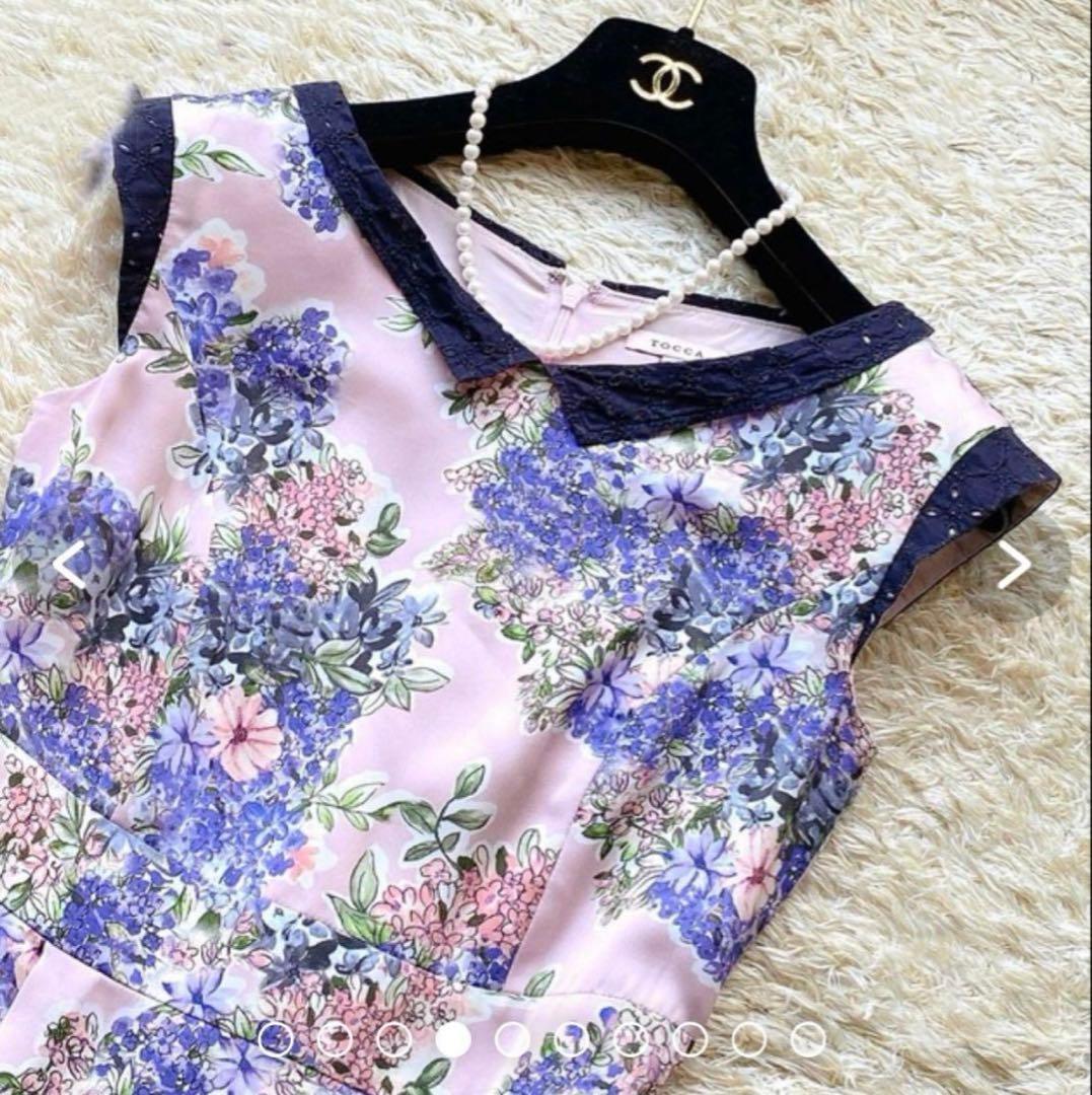 【極美品】TOCCA レース襟付き花柄プリントワンピース フレンチスリーブ 0
