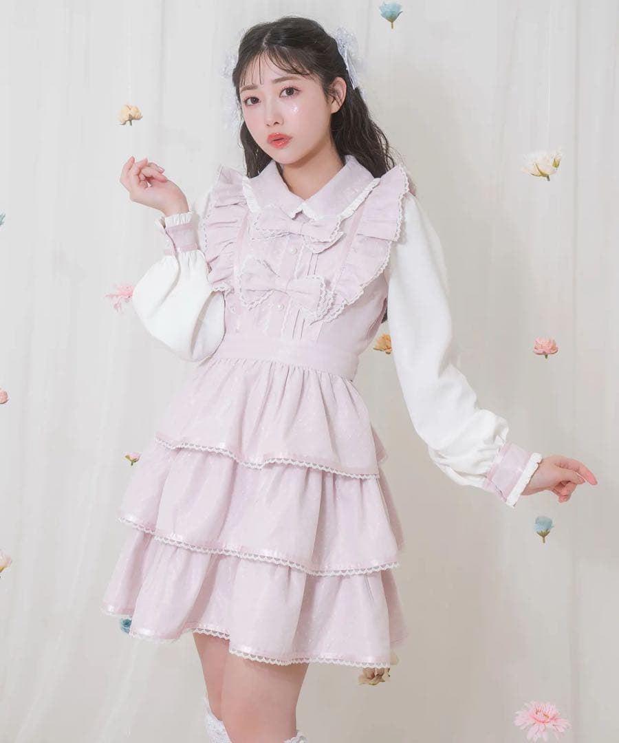 ♡ハニーシナモン リボン付きドットチュールワンピース ピンク♡
