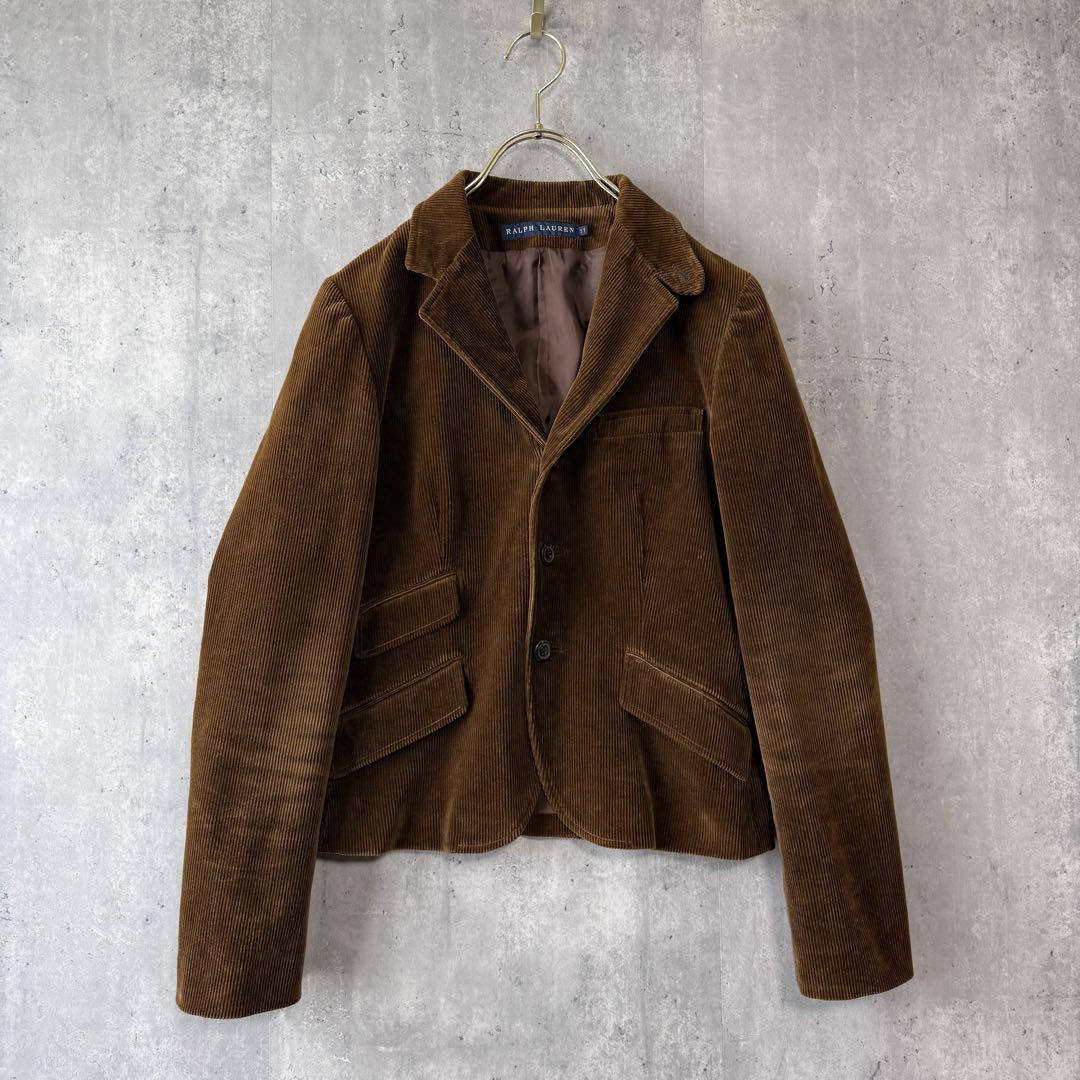 ラルフローレン コーデュロイジャケット エルボーパッチ 羊革 茶 11 L 美品