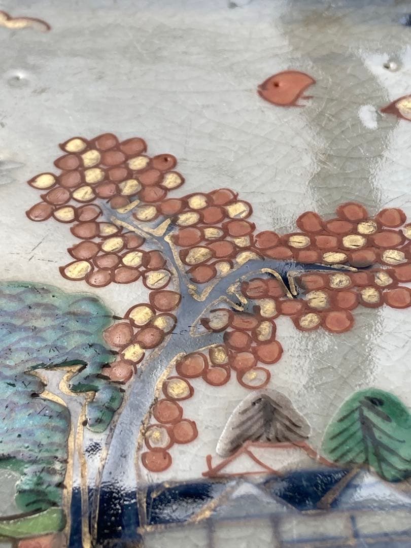 値下げ！古伊万里　染付　金彩　色絵　輪花中皿　山水画 骨董品　大皿　5枚セット