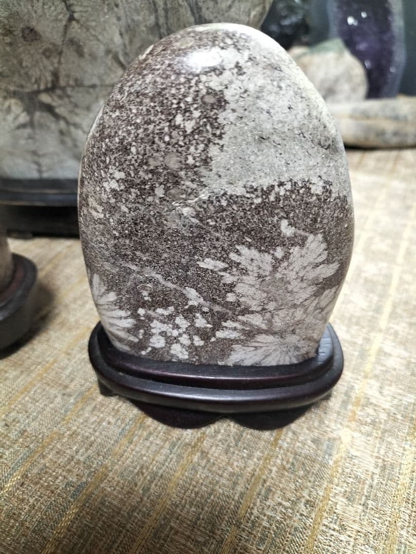 菊花石 花模様の彫刻石 3点セット