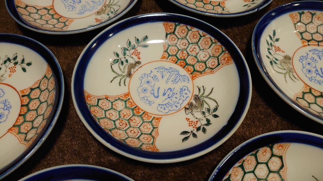 古伊万里　伊万里 色絵 華の図　小紋　豆皿　菓子皿　１０客