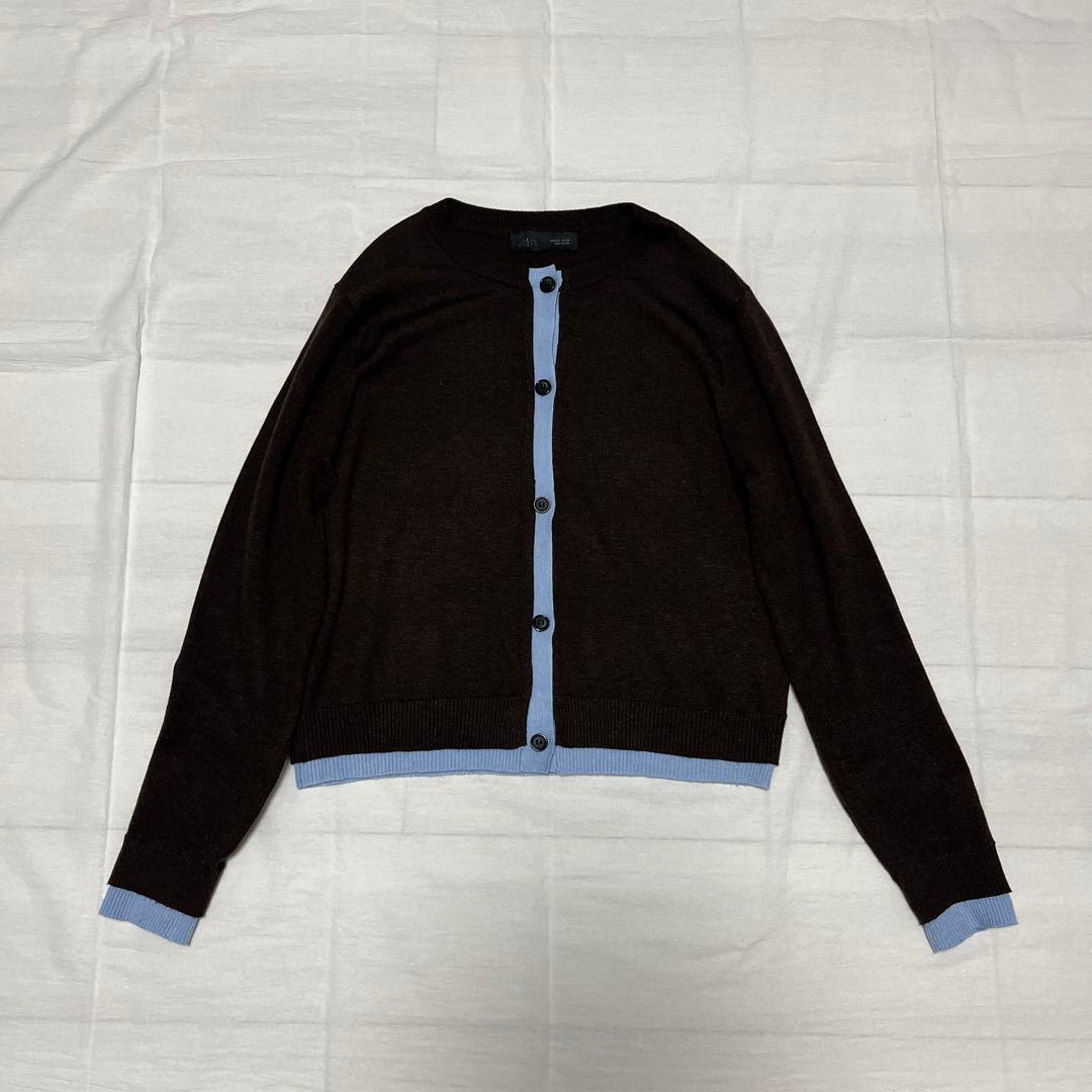 ZARA ブラウン・ライトブルー カーディガン L 完売品