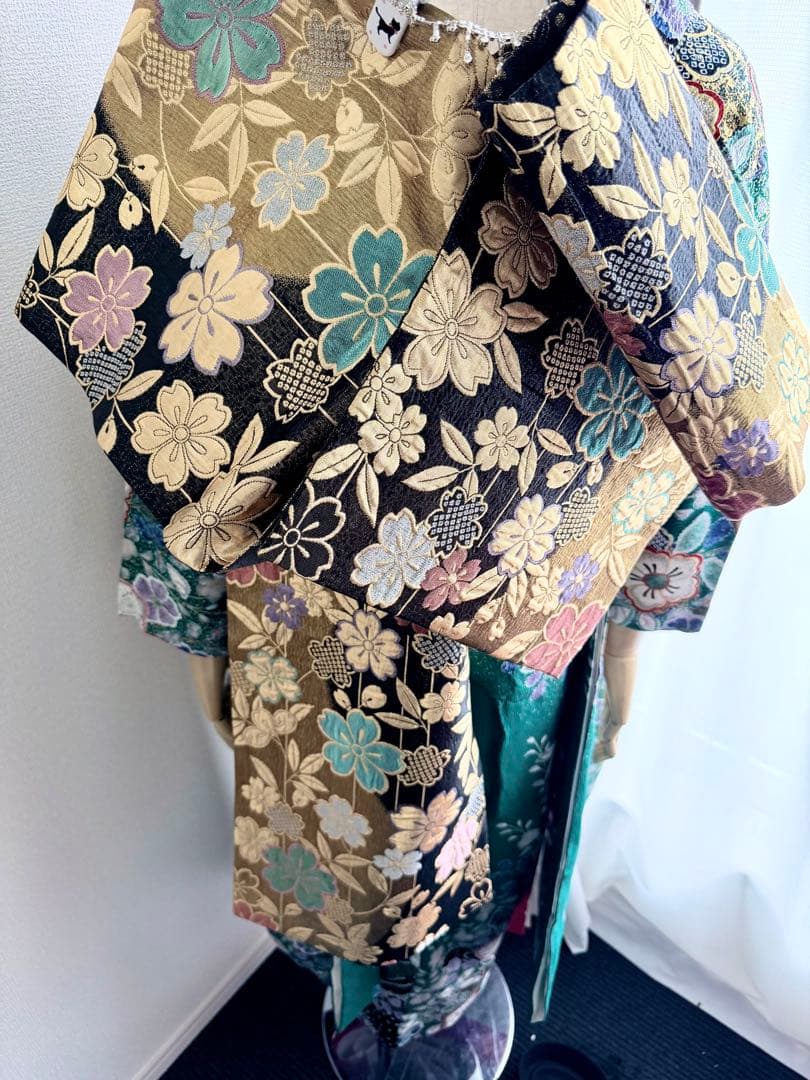 高級　振袖 エメラルドグリーン　金　辻ヶ花　振袖フルセット