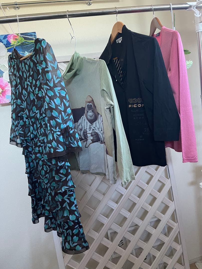 ⭐︎ M's GRACY ⭐︎オトナ色　花柄フリルワンピース 七分袖　体型カバー
