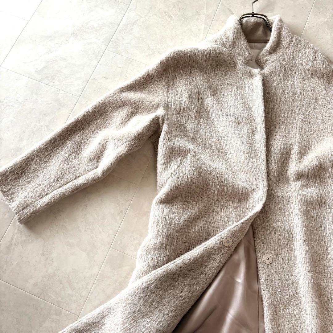 NO.7-183leilian ロングシャギーアルパカコート　白　冬アウター9号