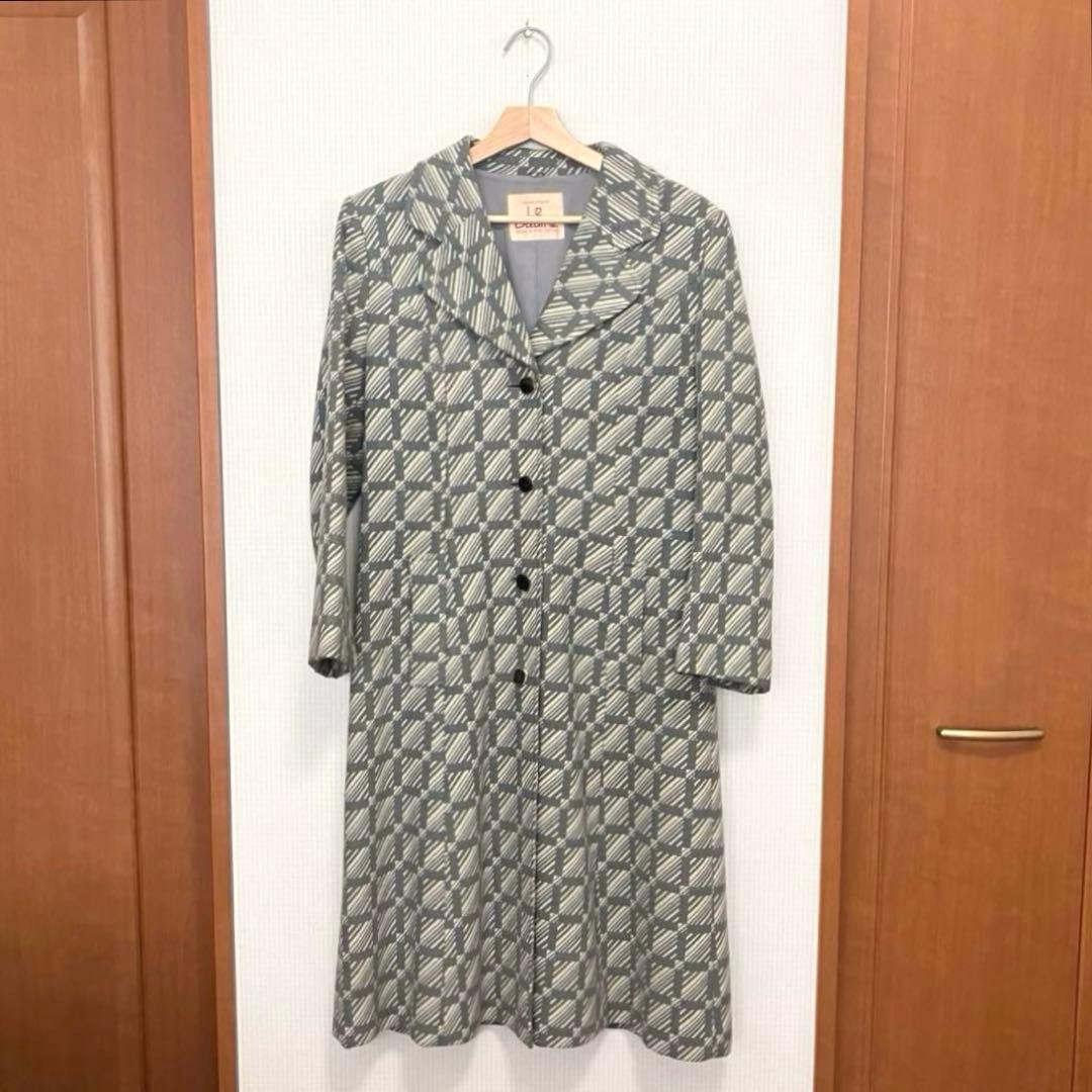 ⭐️レトロ古着　70s チェック柄　ロングコート⭐️ヴィンテージ 昭和　グレー　冬