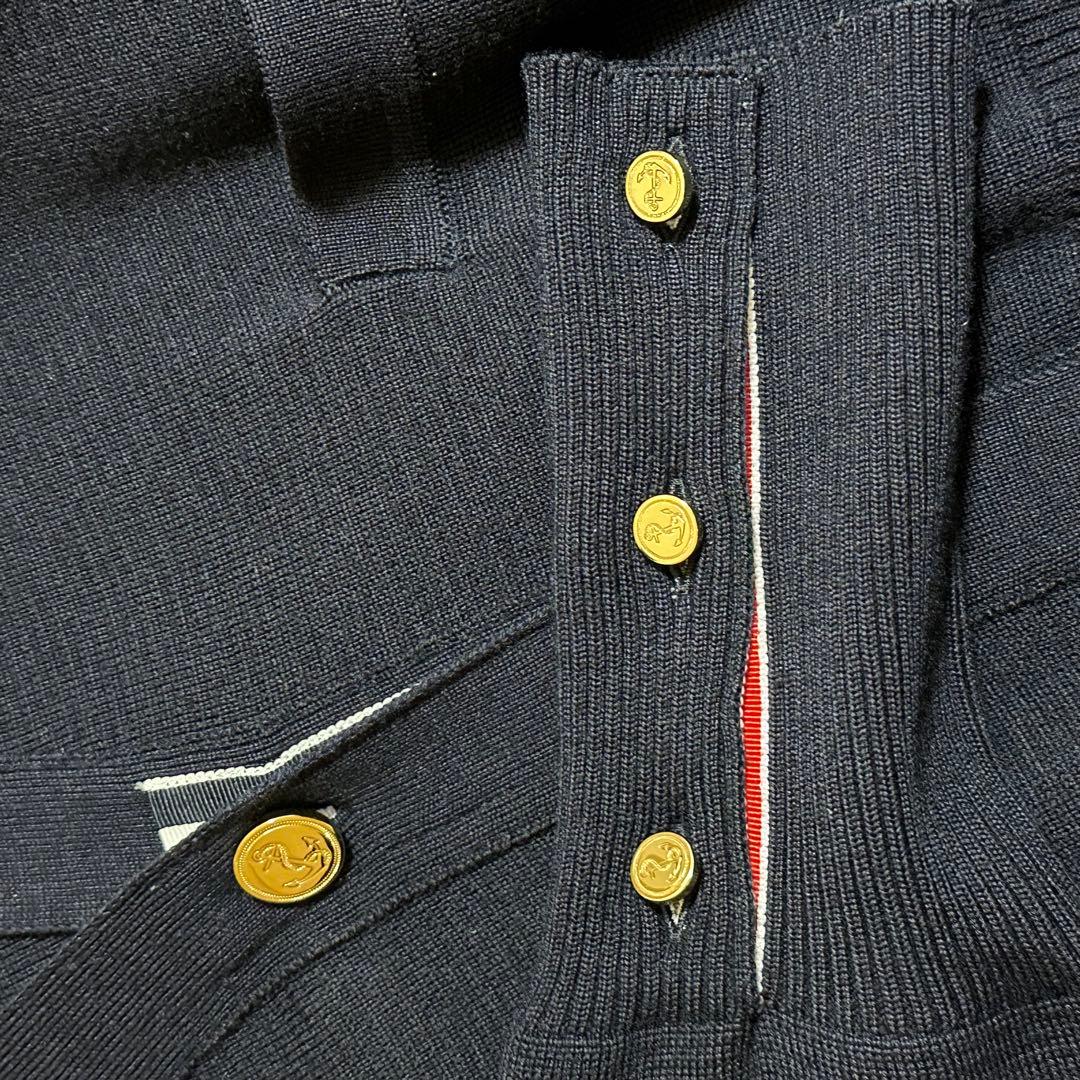 THOM BROWNE ウール4‐BAR Vネックカーディガン ネイビー 40