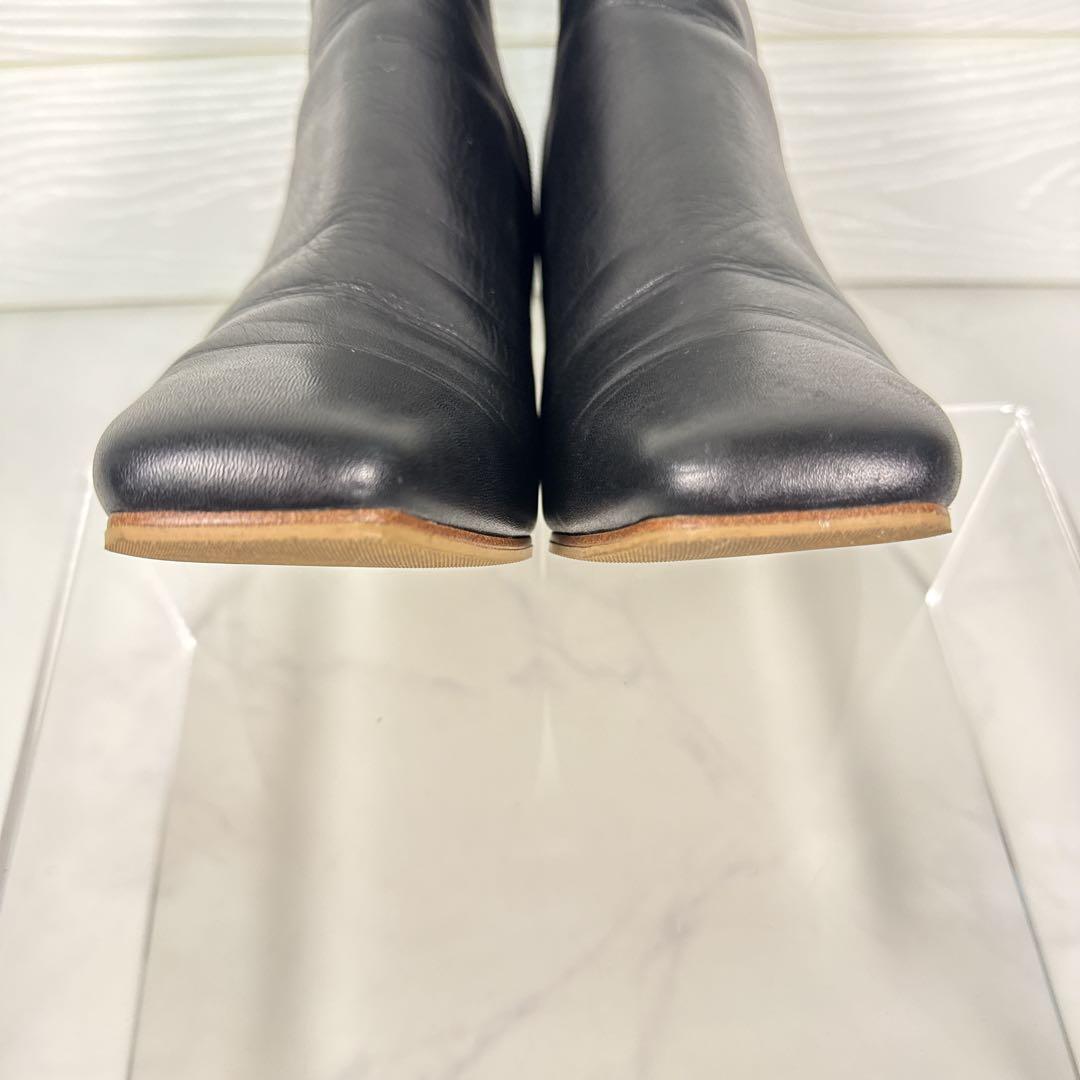 【美品】ダイアナ スクエアトゥ ショートブーツ 黒 チャンキーヒール24.5
