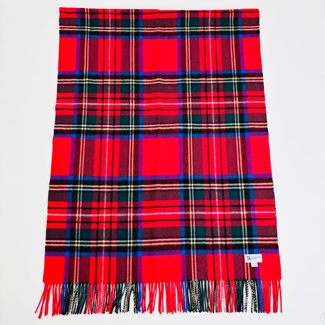 1835【極美品】ジョンストンズ 大判ストール カシミヤ100% チェック 赤