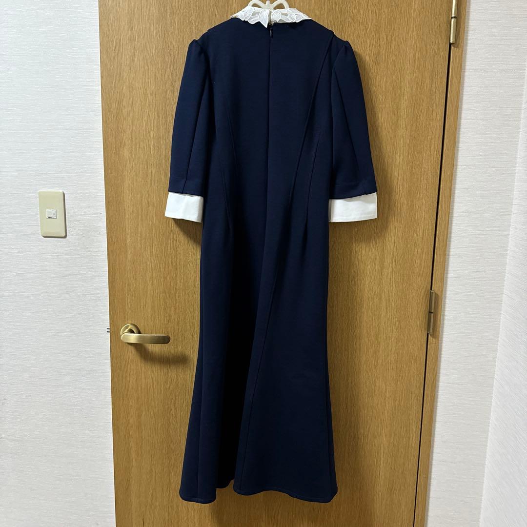 CELFORD エンブロイダリーカラー ワンピース ネイビー　34サイズ