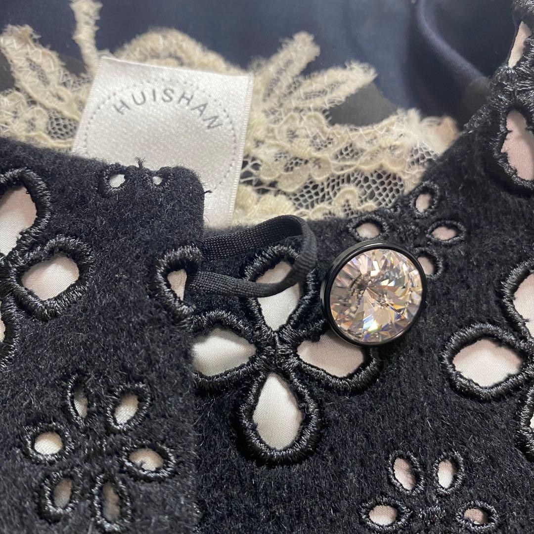 美品✨高級HUISHAN ZHANG ノーカラー　ジャケット　カットワーク　黒