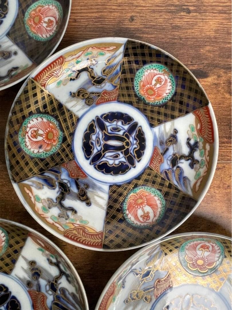 古伊万里 金襴手六寸皿 五客 アンティーク/中皿/銘々皿/お皿