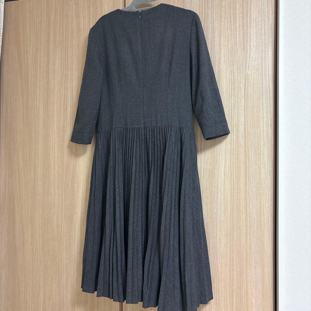 LANVINグレー 長袖 プリーツ ひざ丈ワンピースサイズ40