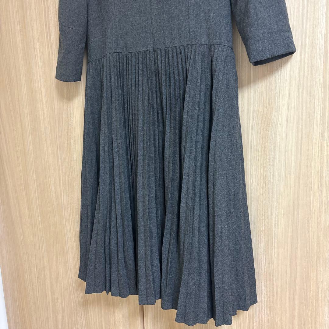 LANVINグレー 長袖 プリーツ ひざ丈ワンピースサイズ40