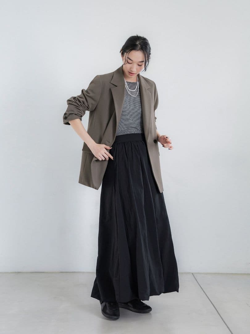 【crewre】ナイロンドレープマキシスカート black