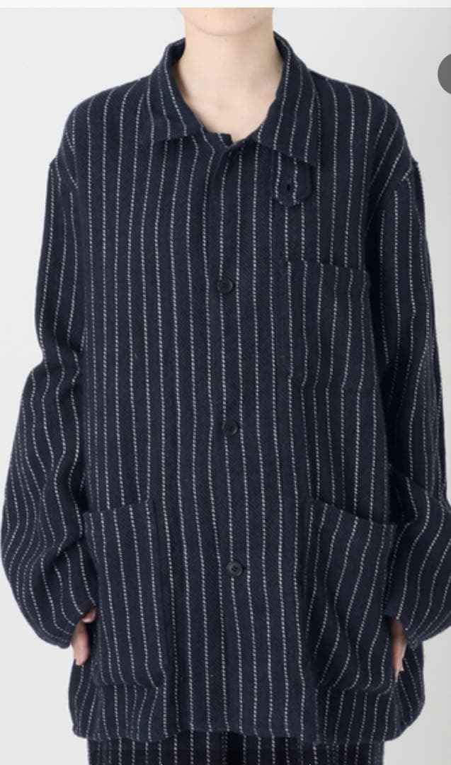 FOLI khadi cotton stripe jacket ネイビー