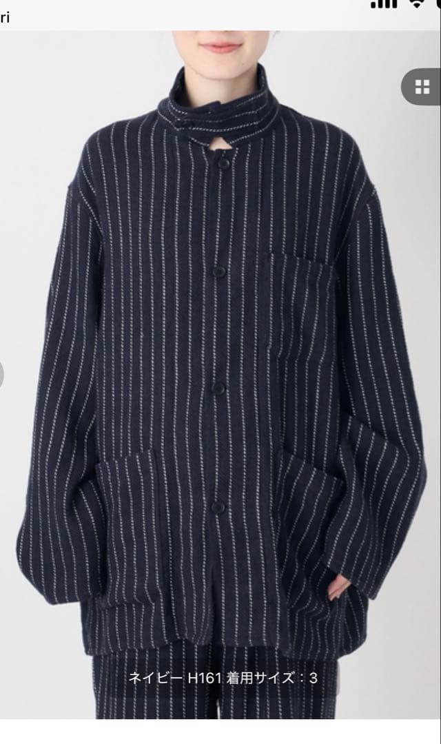 FOLI khadi cotton stripe jacket ネイビー
