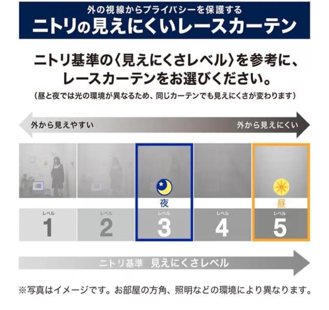 NITORI 見えにくいレースカーテン 2枚+ 花柄カーテン2枚セット
