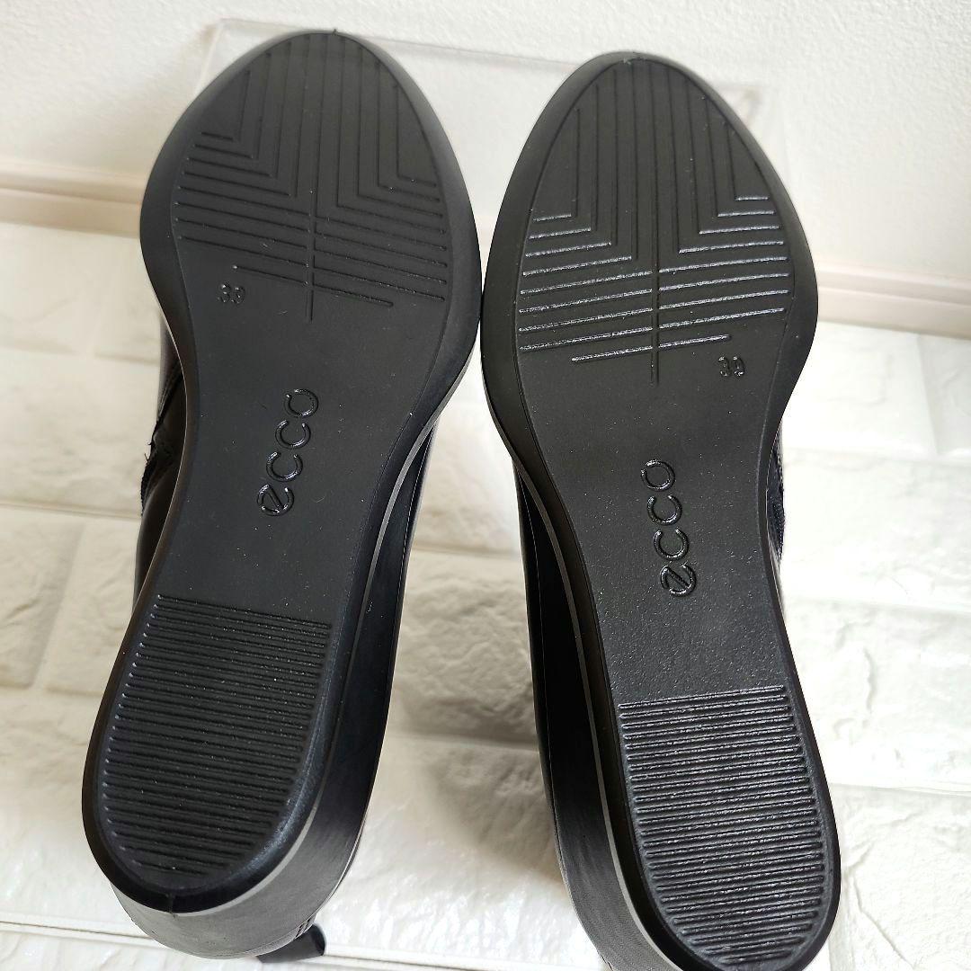 【未使用級】ECCO ブラック　レザー ショートブーツ　ウェッジソール