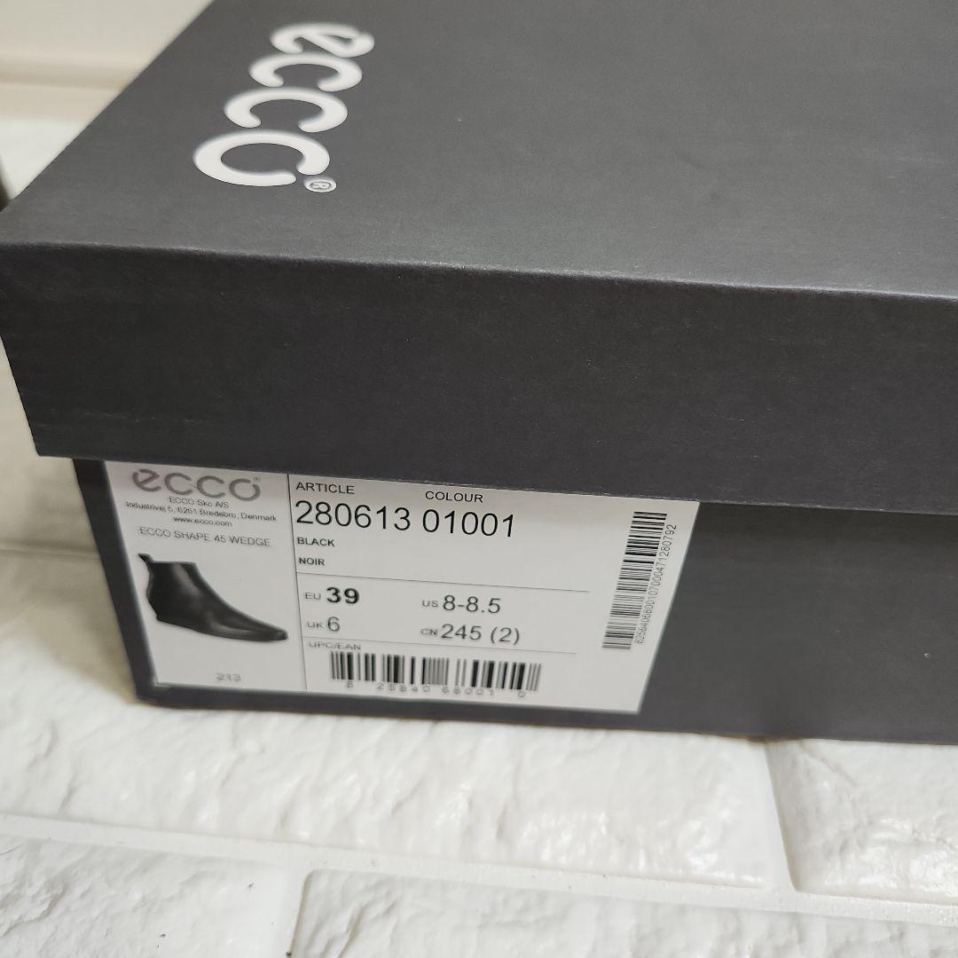 【未使用級】ECCO ブラック　レザー ショートブーツ　ウェッジソール