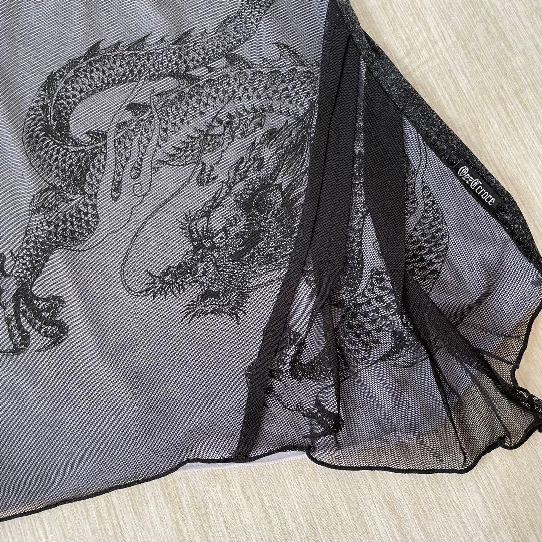 ozz croce♦︎ドラゴン柄キャミソール メッシュ重ね