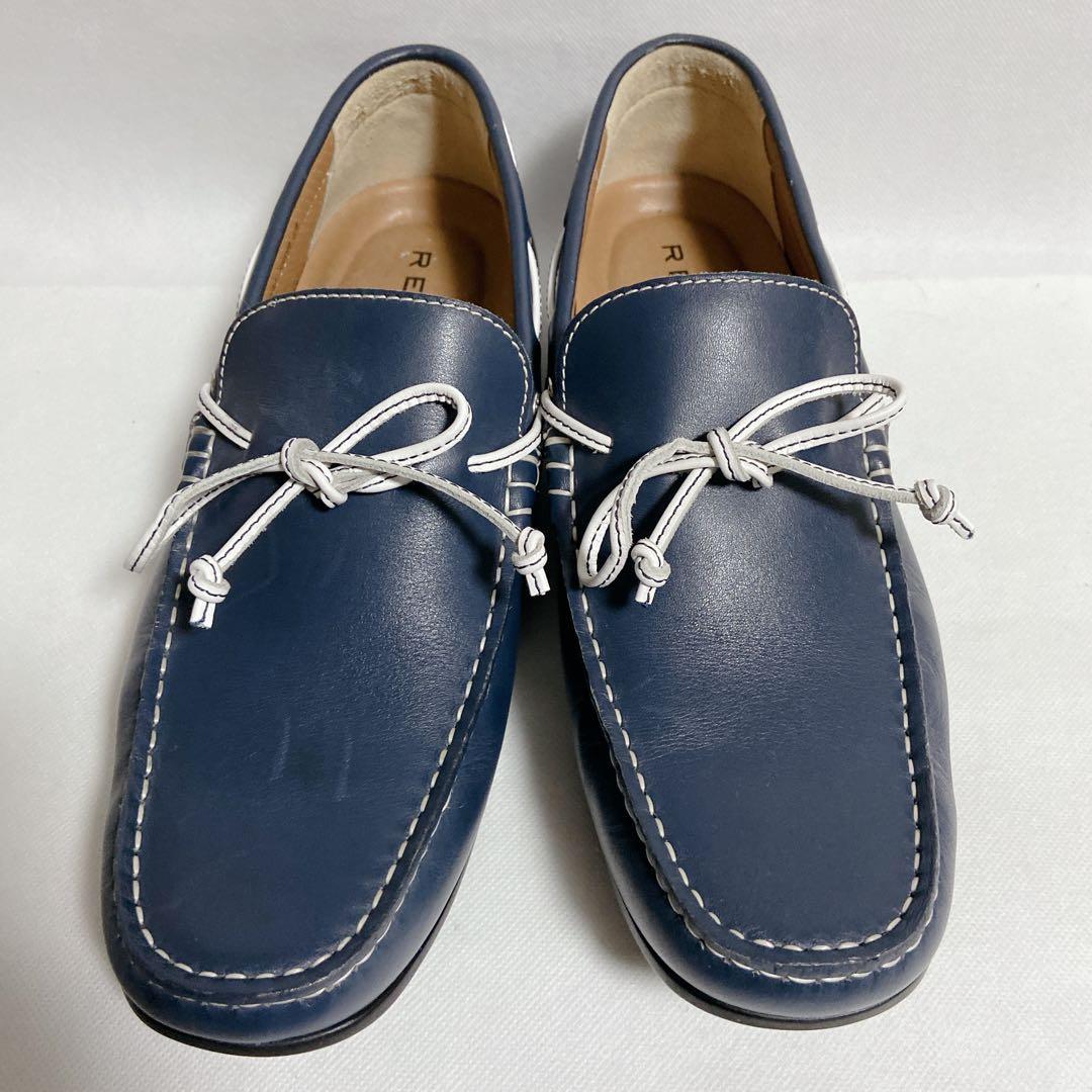 【極美品】REGAL ドライビングシューズ リボン スリッポン 本革靴ブルー26