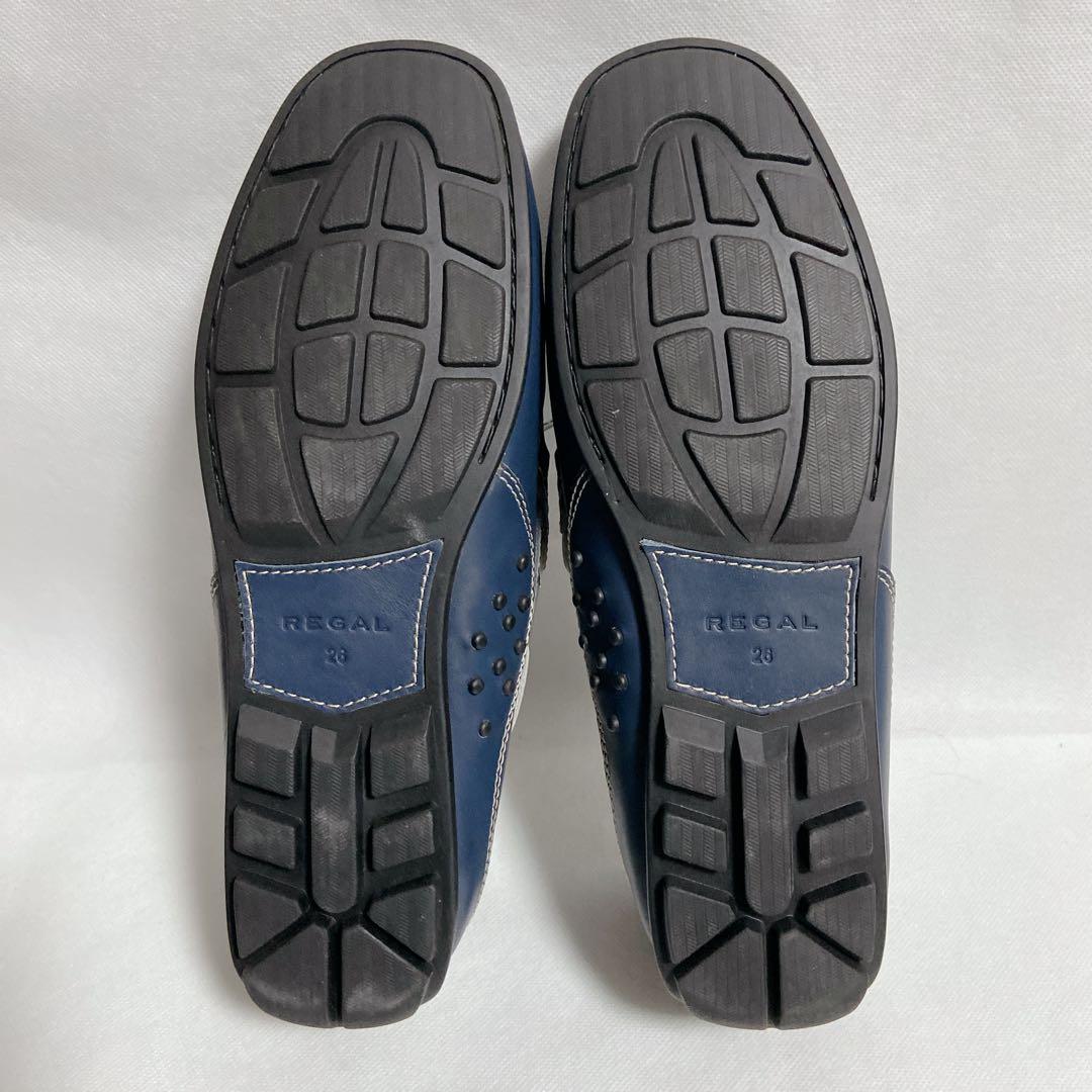 【極美品】REGAL ドライビングシューズ リボン スリッポン 本革靴ブルー26