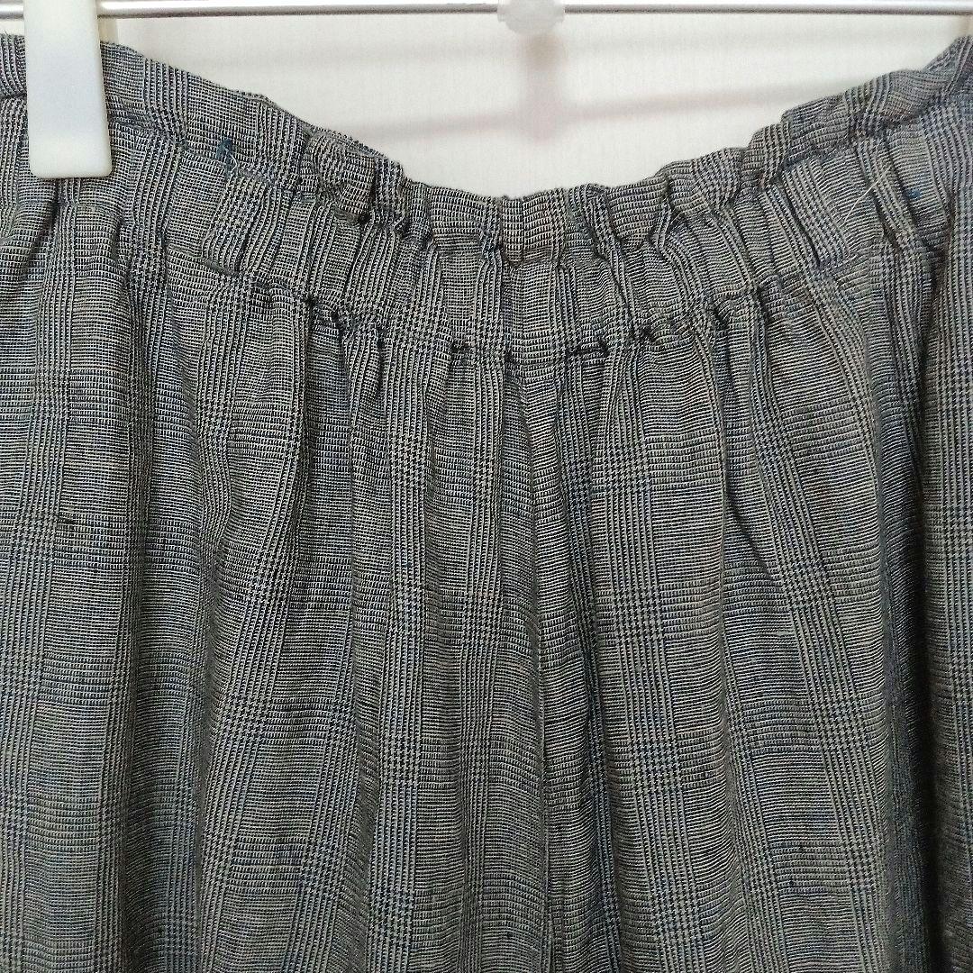 ネストローブ　リネンチェック柄 ブラック グレー系キュロットパンツ
