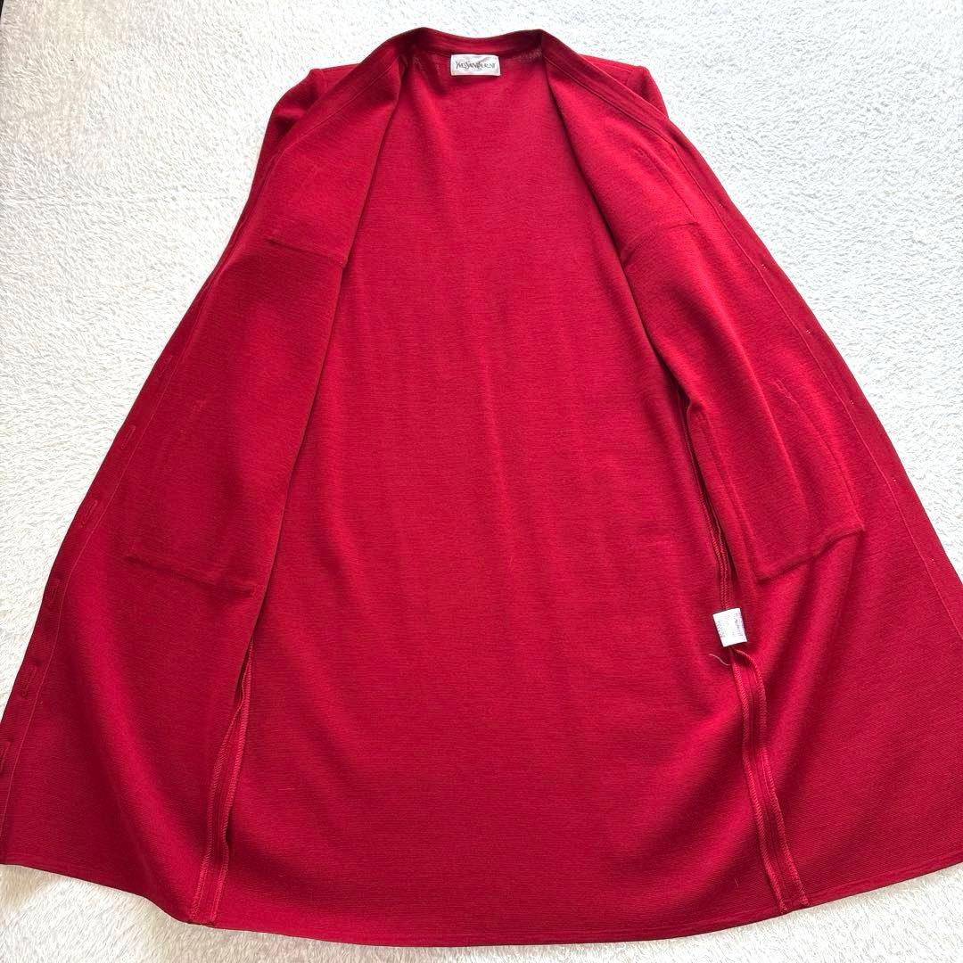 極美品✨イヴサンローラン　YSL 金ボタン　ロング カーディガン　レッド　M