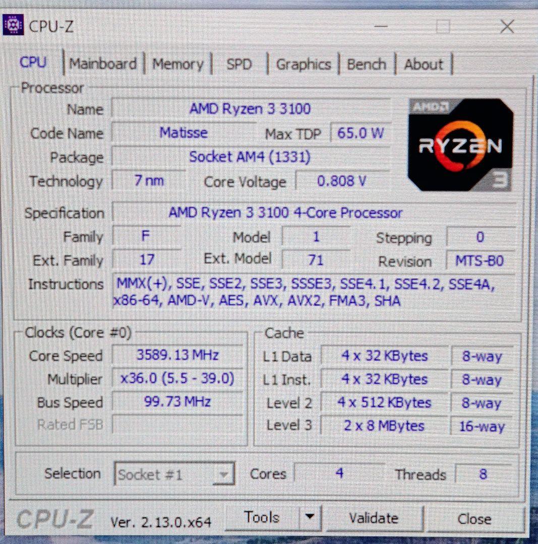 AMD Ryzen 3 3100 動作確認済み