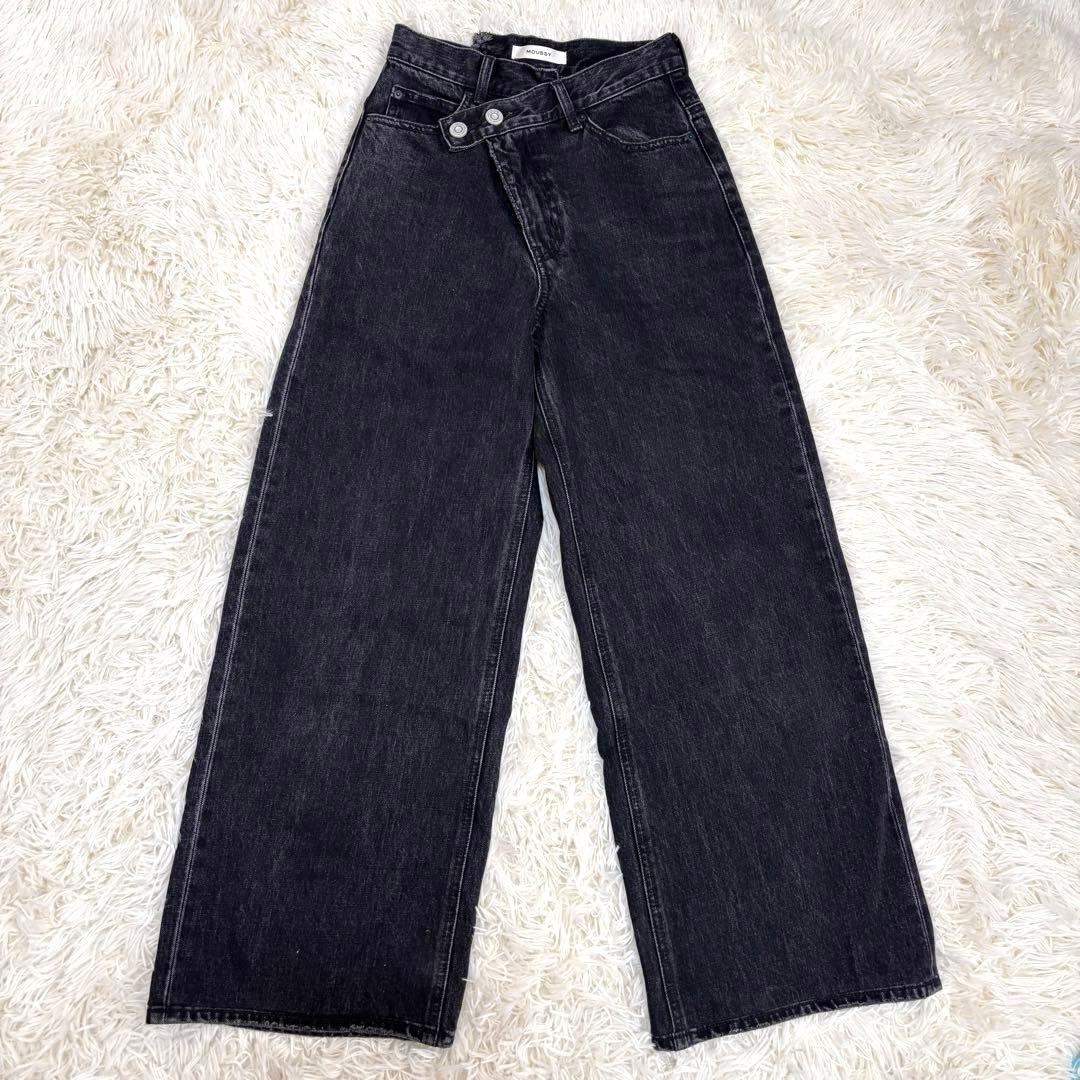 美品 MOUSSY CROSS WAIST WIDE STRAIGHT ブラック