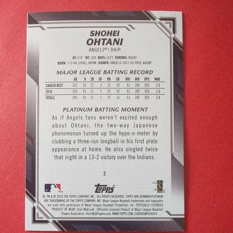 大谷翔平選手 エンジェルス Ｔpps社 ホロcolor