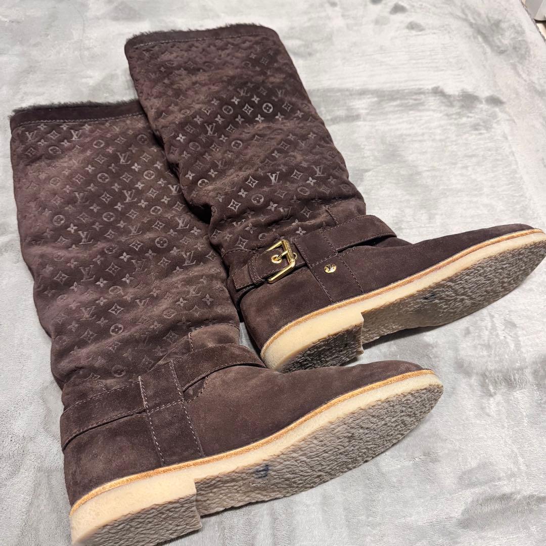s*6様 louis vuitton モノグラム ロングブーツ ムートン ベロア