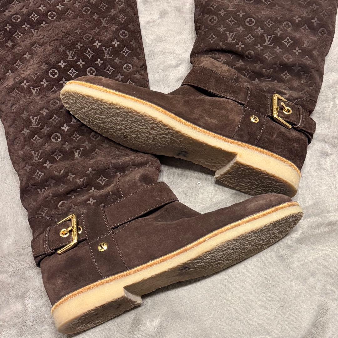 s*6様 louis vuitton モノグラム ロングブーツ ムートン ベロア