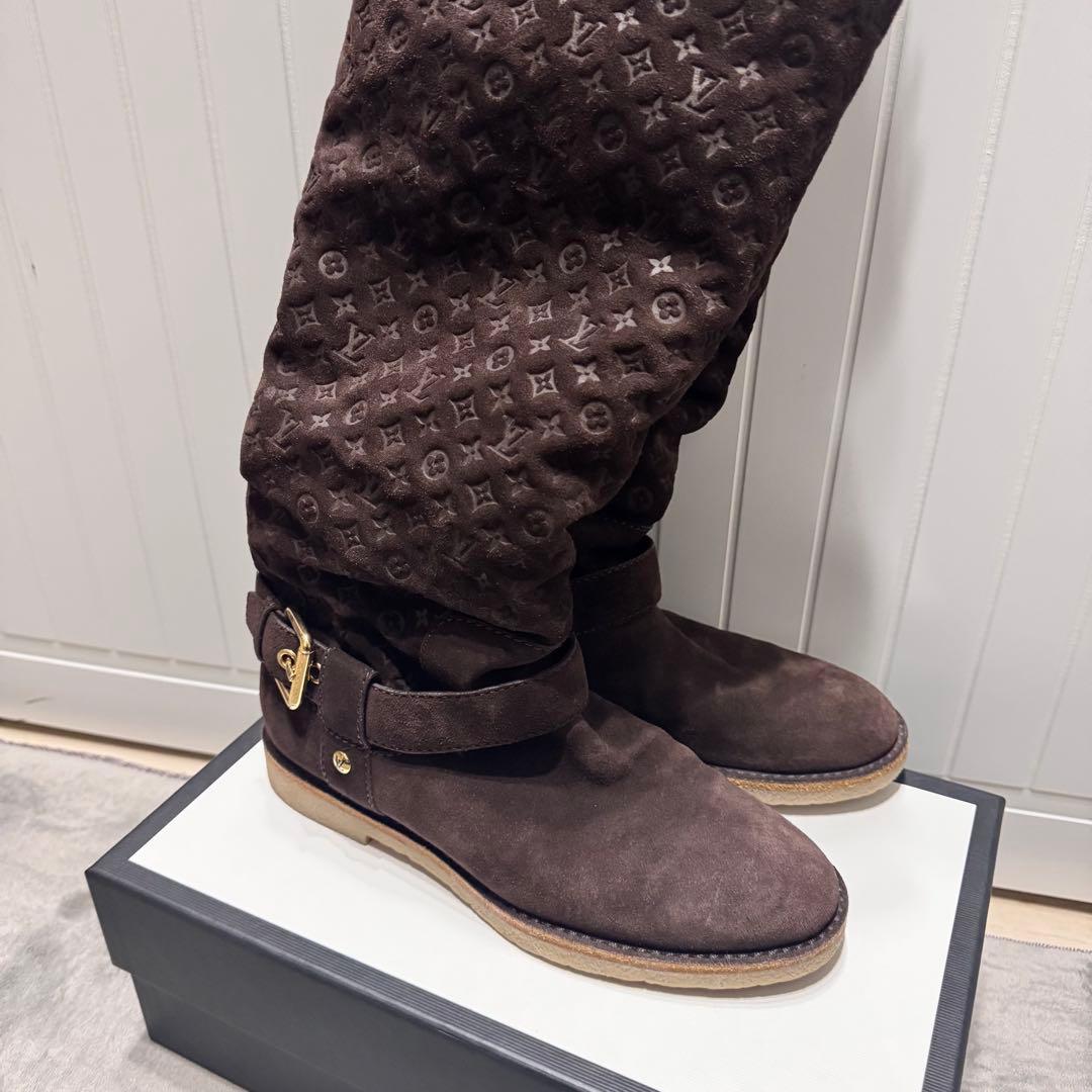 s*6様 louis vuitton モノグラム ロングブーツ ムートン ベロア