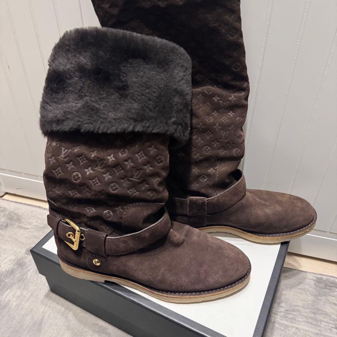 s*6様 louis vuitton モノグラム ロングブーツ ムートン ベロア