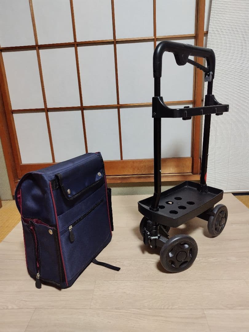 キャリーカート ネイビー 伸縮式ハンドル付き