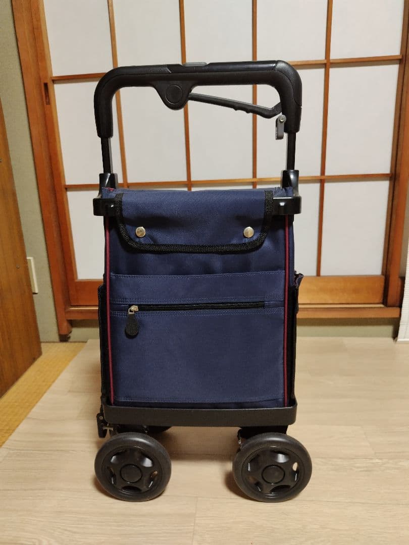 キャリーカート ネイビー 伸縮式ハンドル付き
