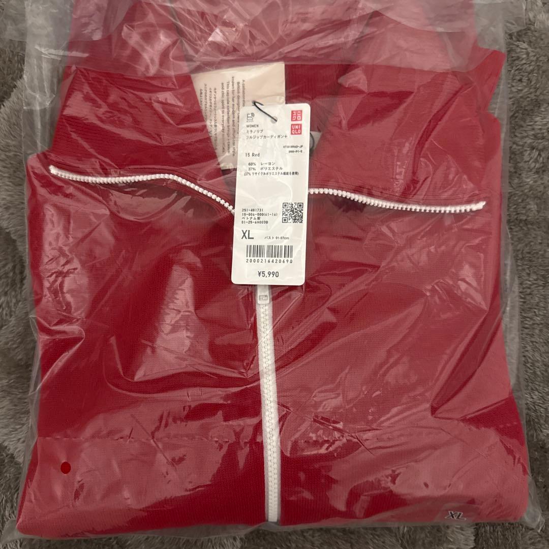 ユニクロC ミラノリブフルジップカーディガン 15 RED XLサイズ