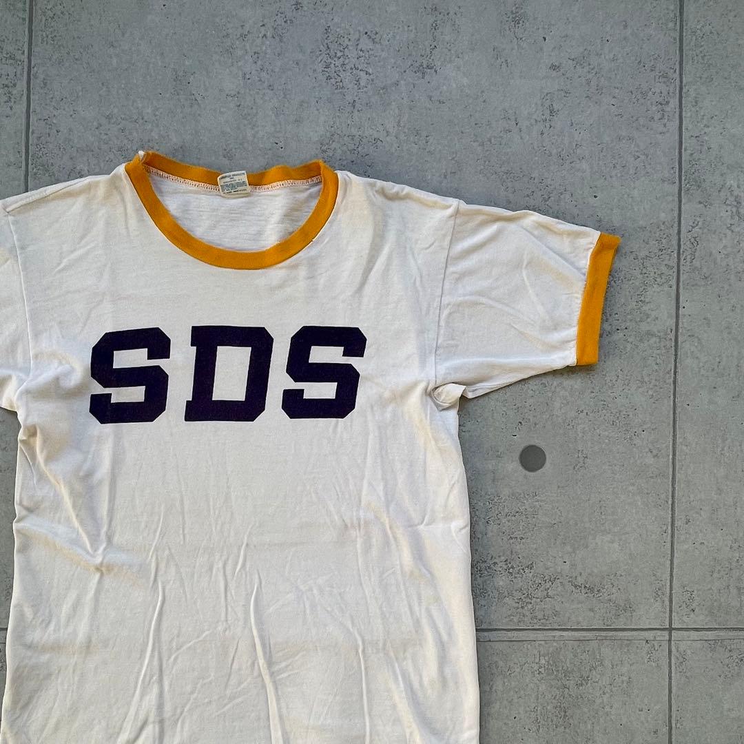 70s アメリカ製　チャンピオン　染み込み　黄色　リンガー　Tシャツ　メンズ　M